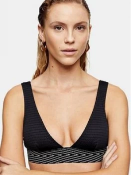 Topshop Shirred Elastic Triangle Bikini Top - Black