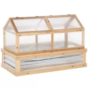 Outsunny Raised Garden Bed With Greenhouse Wooden Cold Frame - Natural