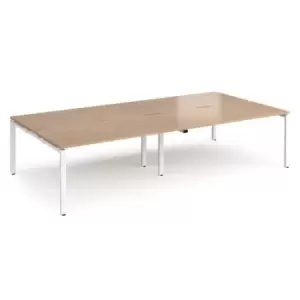 Bench Desk 4 Person Rectangular Desks 3200mm Beech Tops With White Frames 1600mm Depth Adapt