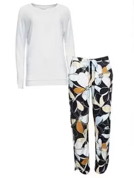 Cyberjammies Two Piece Floral Pyjamas Set - Black Floral/White, Black, Size 14, Women