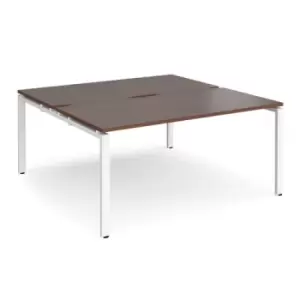 Bench Desk 2 Person Starter Rectangular Desks 1600mm Walnut Tops With White Frames 1600mm Depth Adapt