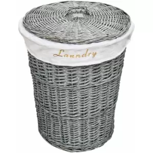 Wicker Round Laundry Basket With Lining [Grey Laundry Basket Small)(42.5x30cm)] - Grey