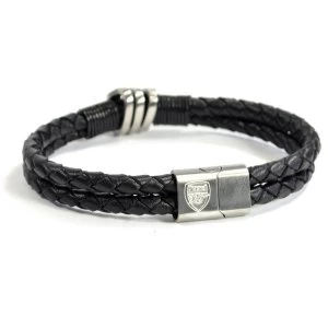 Arsenal Leather Double Plait Stainless Steel Boxed Bracelet