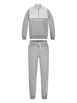 Calvin Klein Jeans Boys Clr Block Zip-up Sweatpants Set - Grey, Size Age: 12 Years