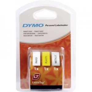 DYMO 91241 Labelling tape 3 Piece set Tape colour: Hyper yellow, Silver, White Font colour: Black 12mm 4 m