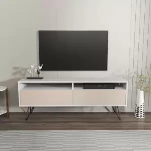 Flay Modern Design tv Stand for TVs up to 65" - Beige and White - White and Beige - Decorotika