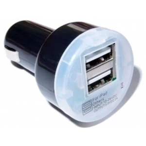 Dynamode Mini In Car Charger Adapter with 2 USB Charging Ports for iPad/Other USB Devices - White