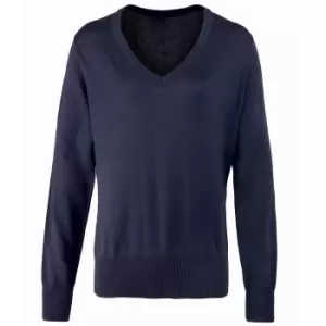 Premier Womens/Ladies V-Neck Knitted Sweater / Top (10) (Navy)
