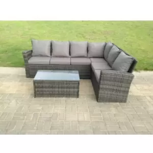 Fimous High Back Rattan Corner Sofa Set Oblong Coffee Table Outdoor Furniture dark Grey Right Option