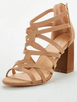 Wallis Cage Upper Block Heeled Sandals - Natural, Taupe, Size 5, Women