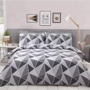 Leo Geometric Double Duvet Quilt Cover Bedding Set Grey