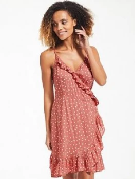 Figleaves Sorrento Spot Midi Wrap Beach Dress - Rust, Rust, Size 18, Women