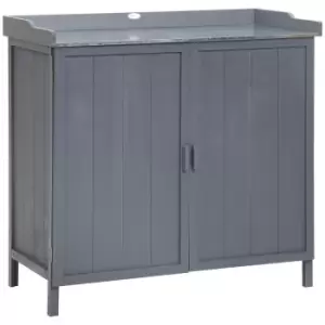 Outsunny Garden Storage Cabinet Potting Bench Table with Galvanized Top Grey