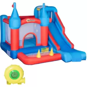 4 in 1 Kids Bouncy Castle Inflatable Slide Climbing Wall w/ Air Blower - Outsunny