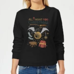 Harry Potter All I Want Womens Christmas Sweatshirt - Black - XXL