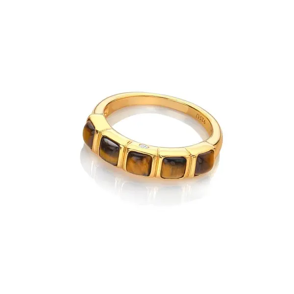 Hot Diamonds x Gemstones Square Tigers Eye Ring DR266/S Size: Size S