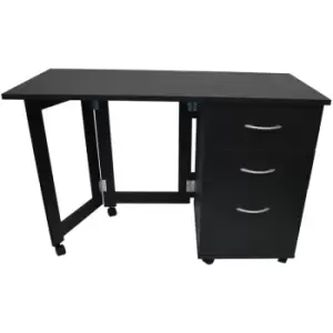 FLIPP - 3 Drawer Folding Office Storage Filing Desk / Workstation - Black - Black