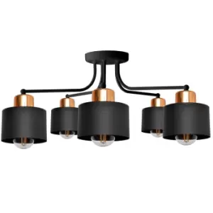 Edison Multi Arm Semi Flush Ceiling Light Black, Copper 65cm