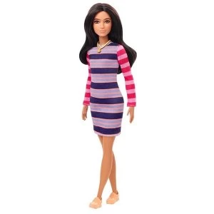 Barbie Doll Fashionistas Doll with Long Brunette Hair & Striped Dress