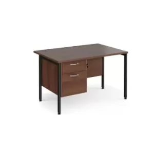 Office Desk Rectangular Desk 1200mm With Pedestal Walnut Top With Black Frame 800mm Depth Maestro 25 MH12P2KW
