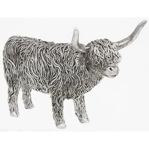 Silver Highland Coo Standing Ornament