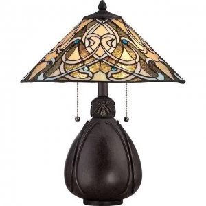 2 Light Table Lamp Imperial Bronze, Tiffany Glass, E27