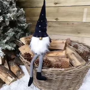 50cm Bearded Christmas Gonk with Dangly Legs and Starred Hat in Navy