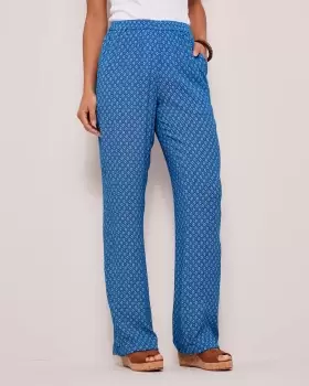 Cotton Traders Womens Pull-On Printed Crinkle Trousers in Blue