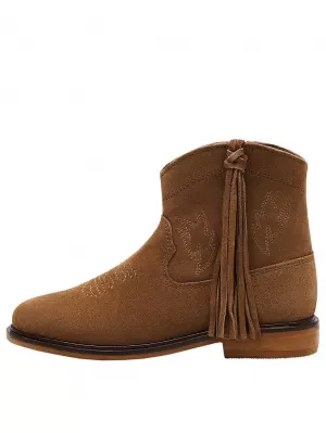 Mango Girls Suede Tassel Boots - Brown, Size 11 Younger