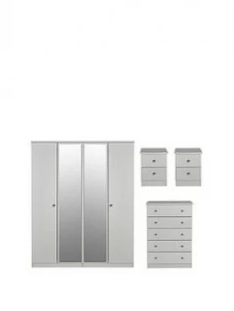Swift Verve Part Assembled 4 Piece Package - 4 Door Mirrored Wardrobe, 5 Drawer Chest And 2 Bedside Chests