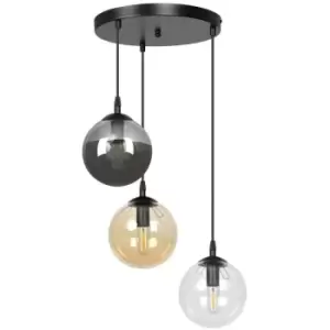 Emibig Cosmo Black Globe Cluster Pendant Ceiling Light with Clear, Graphite, Amber Glass Shades, 3x E14