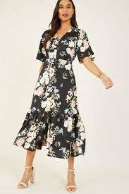 Yumi Black Floral 'Veronica' Midi Dress - 8