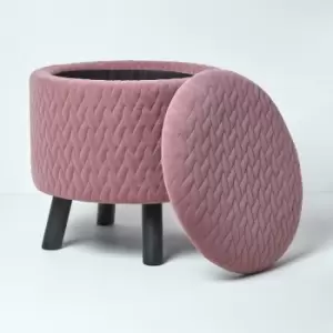 Balmoral Velvet Footstool with Storage, Pink - Pink - Homescapes