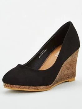 Wallis Platform Wedge Court Shoe - Black, Size 8, Women
