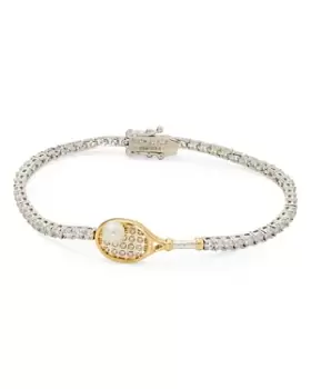 kate spade new york Queen Of The Court Cubic Zirconia & Imitation Pearl Tennis Flex Bracelet in Gold Tone