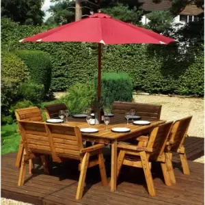 Charles Taylor Eight Seater Square Table Set with Benches and Parasol, Burgundy