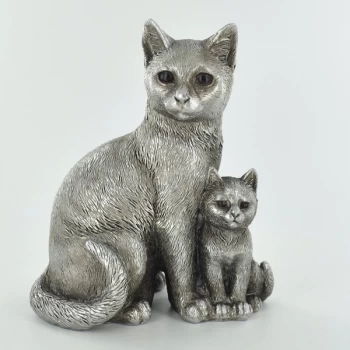 Antique Silver Cat & Kitten Standing Ornament