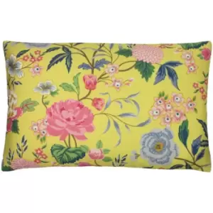 Azalea Floral Print Velvet Cushion Cover, Bamboo, 40 x 60 Cm - Furn
