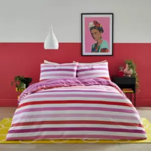 Fusion Carlson Stripe Easy Care Reversible Duvet Cover Set, Pink, Double