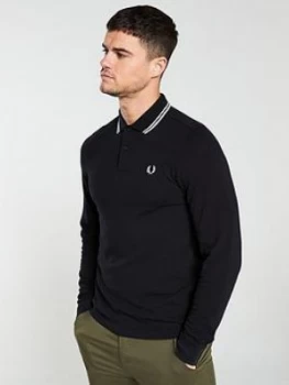Fred Perry Long Sleeved Twin Tipped Polo Shirt - Black, Size L, Men