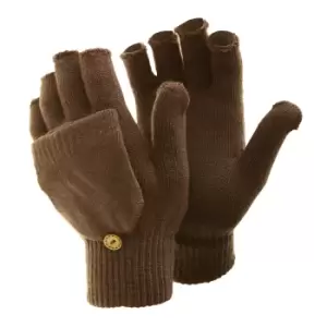 FLOSO Ladies/Womens Winter Capped Fingerless Magic Gloves (One Size) (Brown)