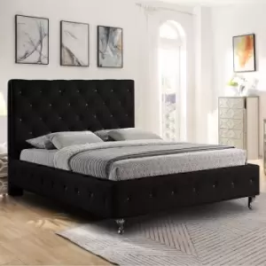 Barella Upholstered Beds - Plush Velvet, Small Double Size Frame, Black - Black