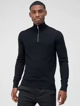 Calvin Klein Superior Wool Quarter Zip Knitted Jumper - Black Size M Men