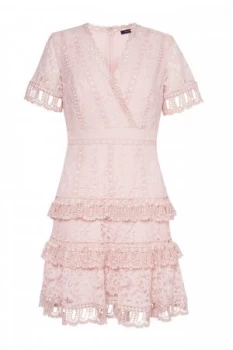 French Connection Arta Lace Ruffle Dress Pink