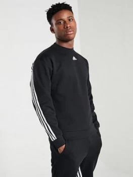Adidas 3 Stripe Crew Neck Sweat - Black Size M Men