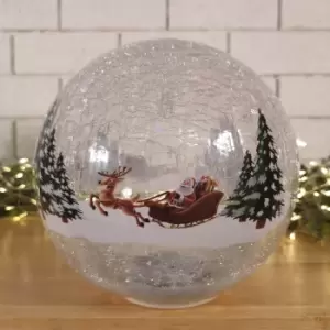 20cm Battery Operated Warm White LED Crackle Effect Ball Christmas Decoration with Reindeer and Sleigh