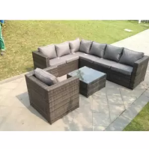 Fimous - Dark Grey Mixed pe Rattan Corner Sofa Set Outdoor Garden Furniture Square Coffee Table Armchair With Thick Cushion