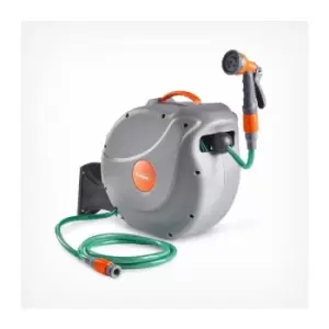 Vonhaus - Hose Reel - 30m Wall Mounted Hose Reel for Garden - Retractable Hose Reel Auto Rewind - Includes Wall Fixings and 8 Function Spray Gun