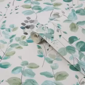 Fresco Watercolour Green Leaves Wallpaper - wilko