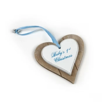 Baby's 1st Christmas Hanging Wooden Heart Decoration by Heaven Sends (Blue)